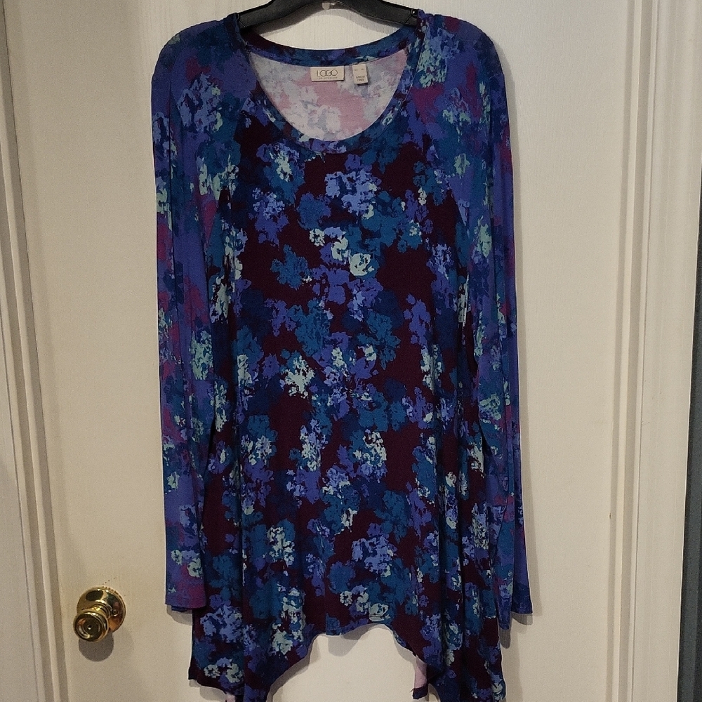 LOGO by Lori Goldstein Asymmetrical Blue and Purple Tunic
